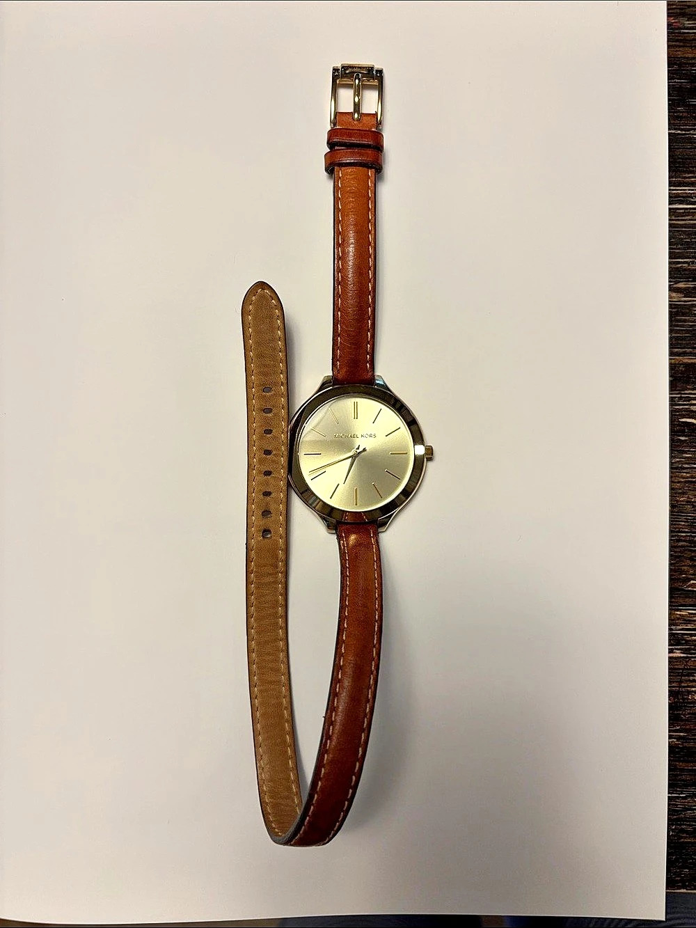 Michael Kors Slim Runway Double-Wrap Watch Brown & Gold